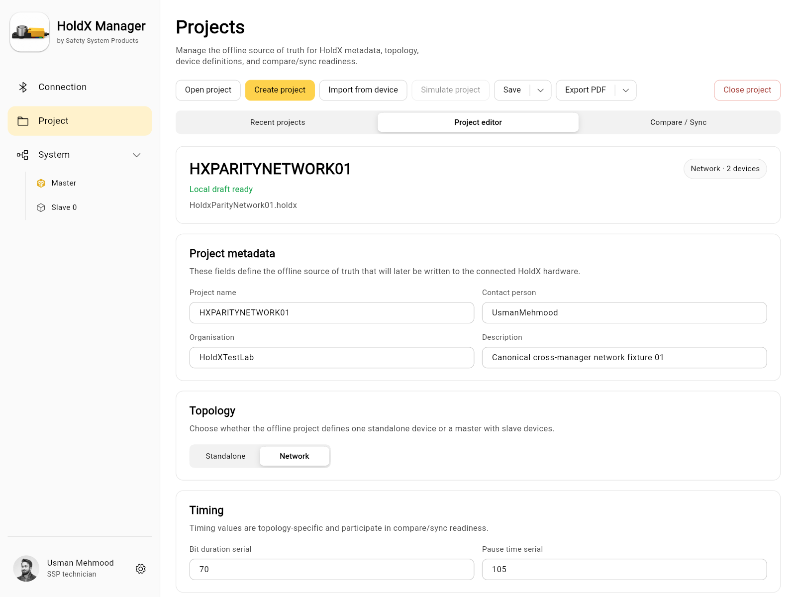 HoldX Manager offline project editor